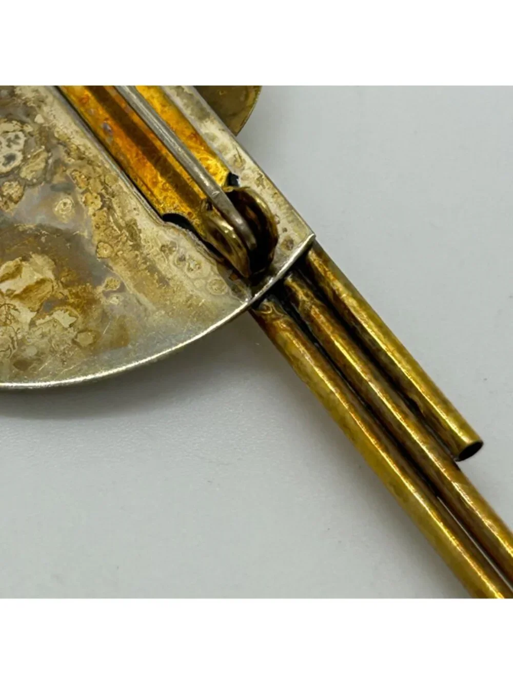 Vintage 1980s Modernist Silver-tone  & Brass Geometric Brooch Art Pin Mixed Meta - Picture 13 of 14